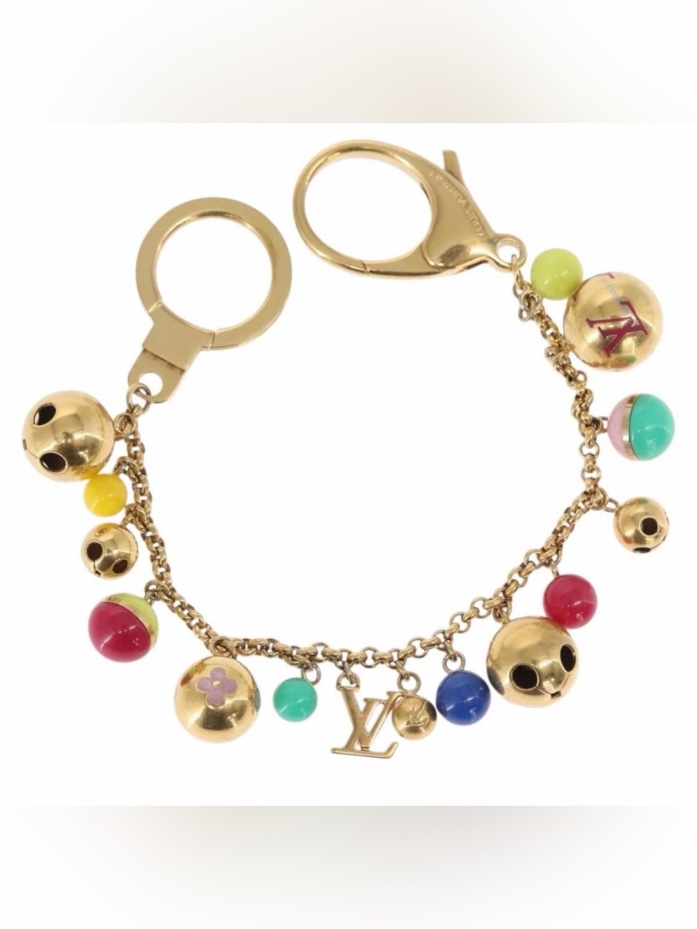 Louis Vuitton Gold Multicolor Enamel Charm Bracelet Keyring